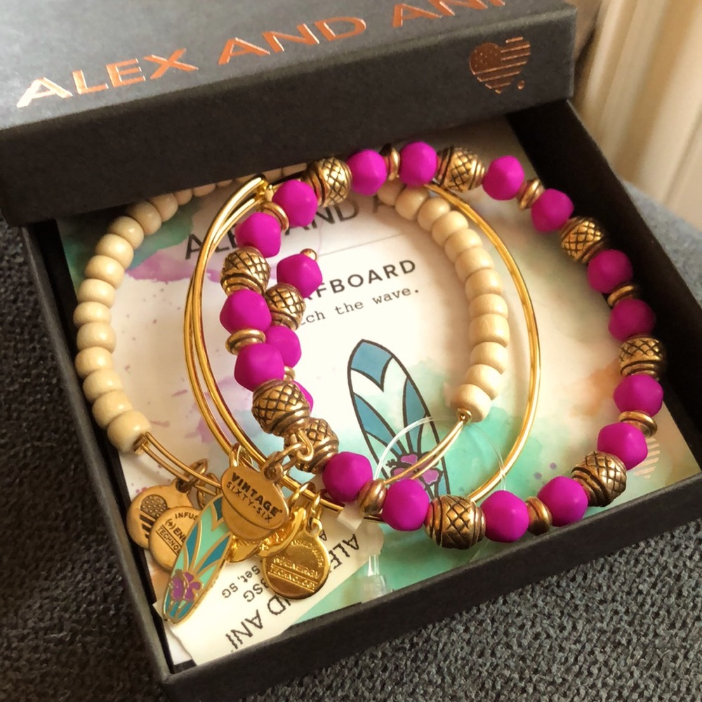 Alex and Ani catch the wave surfboard set of 3 bracelets